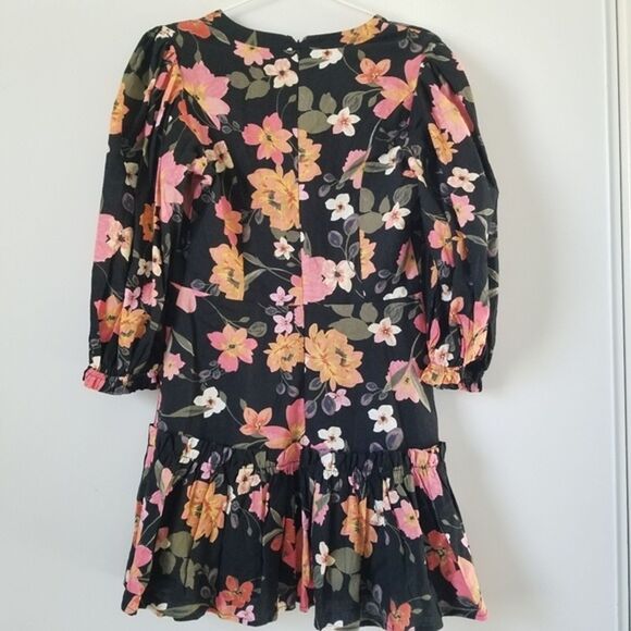 Olivaceous Floral Linen Mini Dress with Ruffle size Medium - Picture 6 of 11